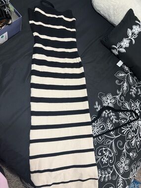 Black and Cream Striped Bodycon Midi Dress